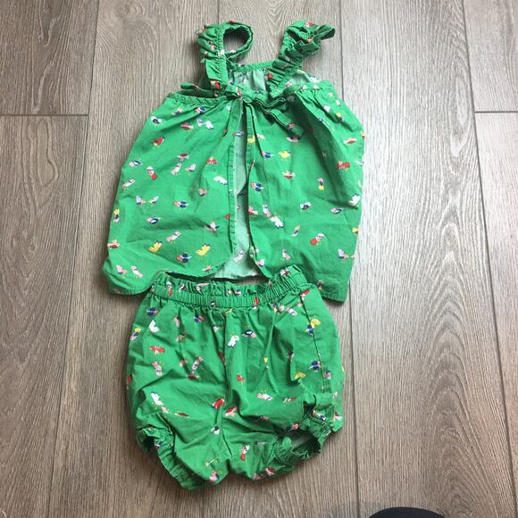 Hanna Andersson Green Birds top and shorts Size 90 3T - Picture 2 of 6